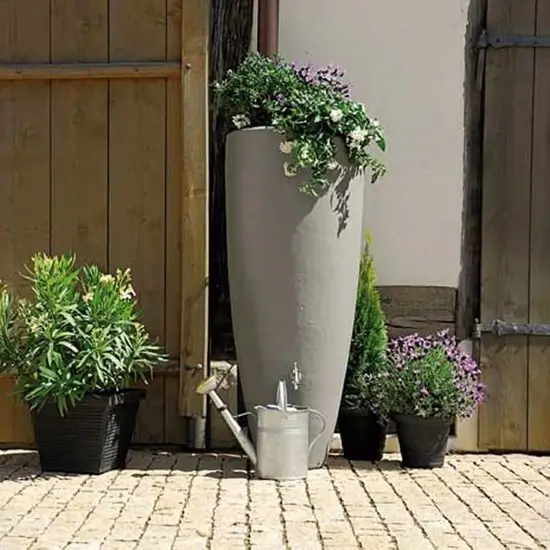 Grijze Garantia regenton van 300 liter met geïntegreerde plantenbak